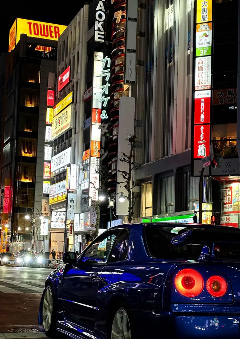 Tokyo night street scene during a JDM drive